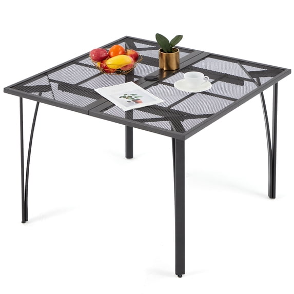 AECOJOY 39.4" Square Patio Dining Table for 4, Outdoor Dining Table with 1.6" Umbrella Hole, All-Weather Resistant Metal Tables for Patio Lawn Deck Backyard Garden Poolside (Dark Grey)