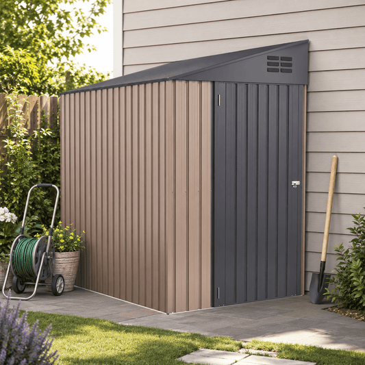 AECOJOY 4' x 6' Lean-To Metal Storage Shed with Sloped Roof for Backyard, Garden and Side Yard, Gray