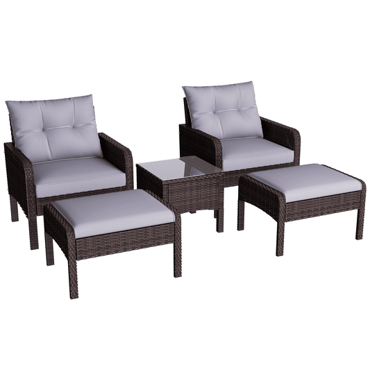 AECOJOY 5 Pieces Patio Furniture Set Rattan Wicker Chair Two with Ottoman Outdoor furniture sets in Grey