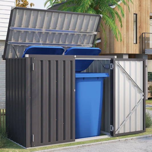 AECOJOY 46 Cu ft. Outdoor Trash Can Storage Shed Waterproof Horizontal Storage Cabinet in Dark Gray
