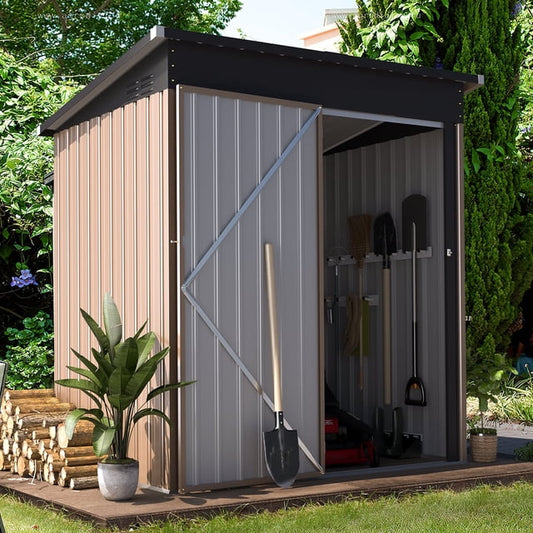 AECOJOY 46 Cu ft. Outdoor Trash Can Storage Shed Waterproof Horizontal Storage Cabinet in Brown&nbsp;