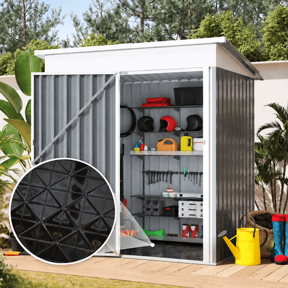 AECOJOY 5 x 3 ft Small Outdoor Metal Storage Shed with Floor, Lockable Garden Tool Shed with Sloped Roof for Backyard, Patio, Dark Gray