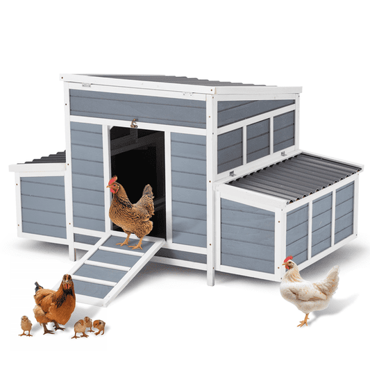 AECOJOY 56" Large Chicken Coop with 6 Nesting Boxes Outdoor Hen Chicken House w/Ramps, Removable Tray for 6 Chickens,Gray