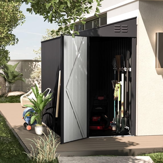 AECOJOY 6' x 4' Outdoor Storage Shed w/ Lockable Door, Steel Lean to Shed Metal Tool Shed Storage Building for Backyard, Garden in Gray