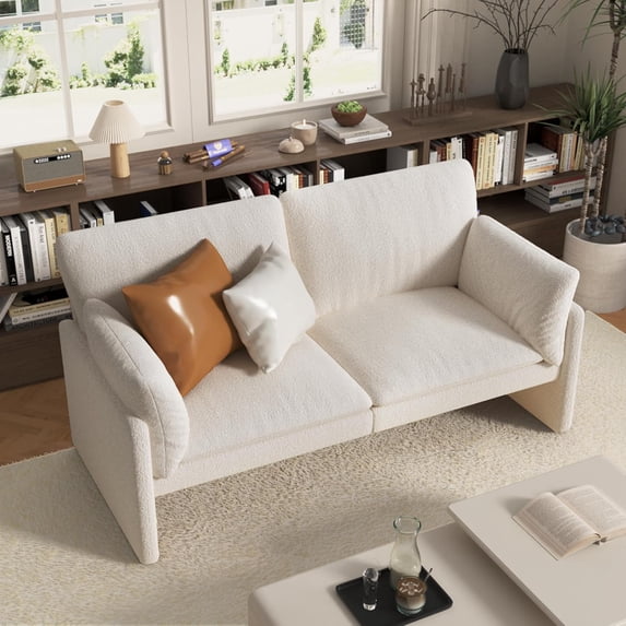 AECOJOY 68" Loveseat Sofa Couch for living room leather couch with Soft Cushions & Thick Armrests in White