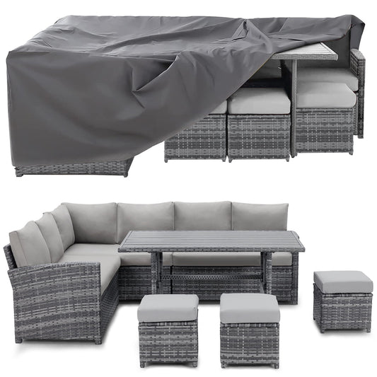 AECOJOY 7 Piece Patio Conversation Set, Outdoor Sectional Sofa Rattan Wicker Dining Furniture, Beige