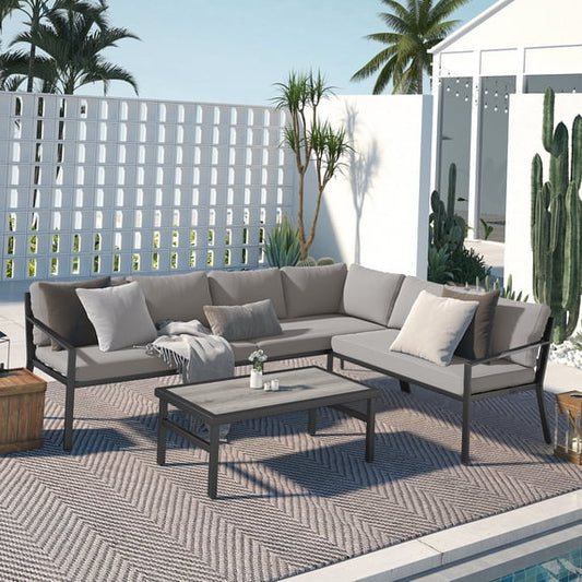 AECOJOY 7 Pieces Aluminum Patio Furniture Set on sale Patio Conversation set For Outdoor with Grey Cushions