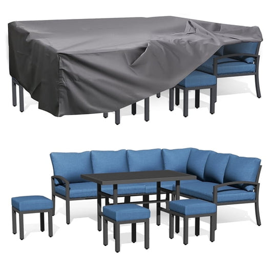 AECOJOY 7 Pieces Metal Patio Furniture Sets with Waterproof Cover Patio Conversation Set Outdoor Sectional Sofa Metal Dining Furniture, Blue