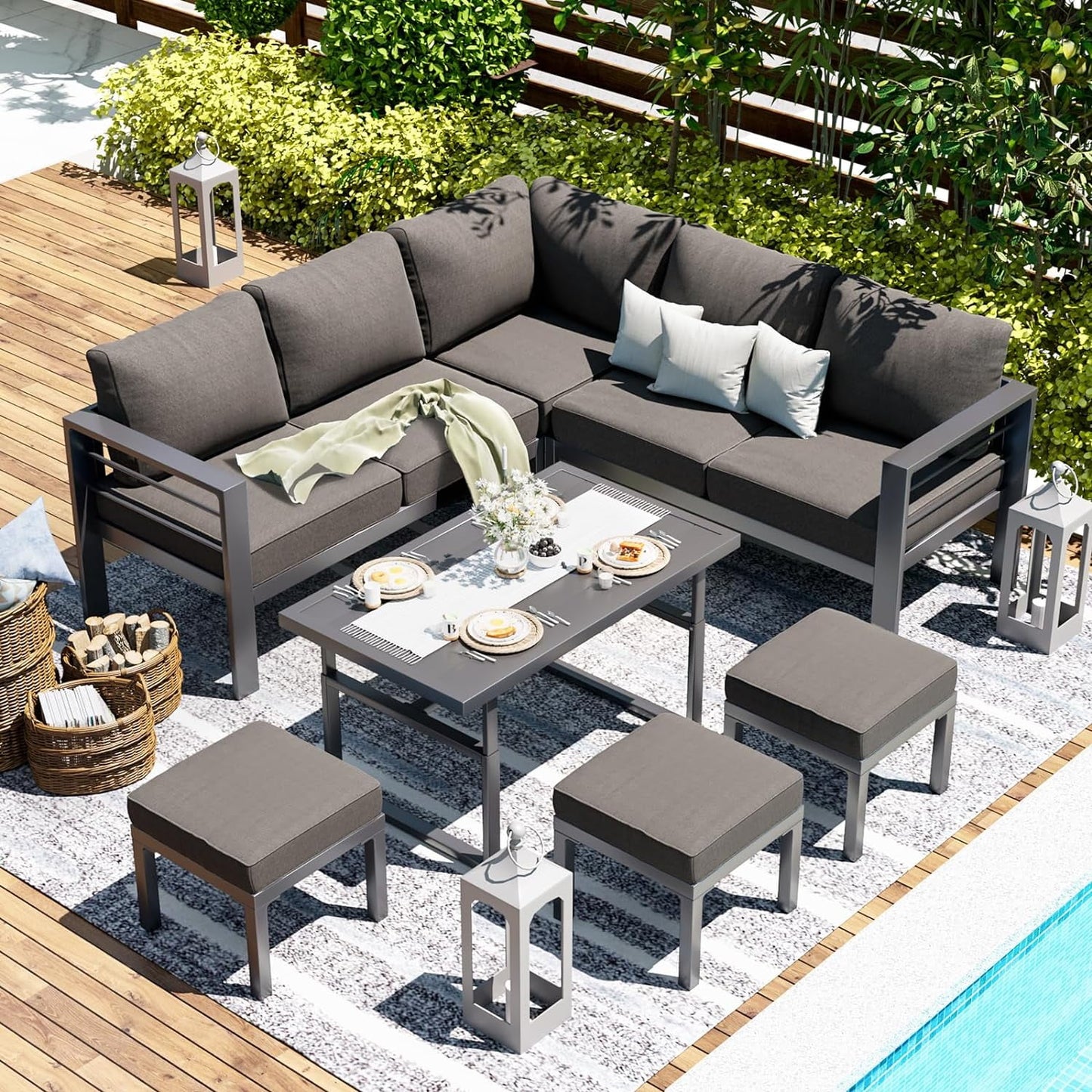AECOJOY 7-Pieces Patio Furniture Sets On Sale Aluminum Outdoor Furniture Sets Patio Set Sectional Sofa Couch Clearance In Dark Grey