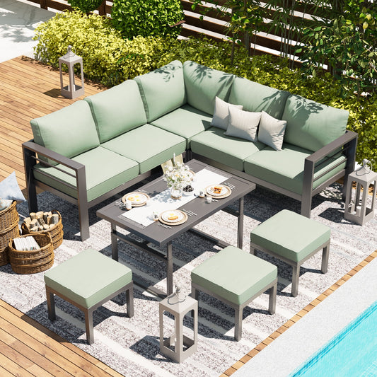 AECOJOY 7-Pieces Patio Furniture sets on sale Clearance Aluminum Patio Furniture Outdoor Conversation Table and Chair Sets for Lawn,Green