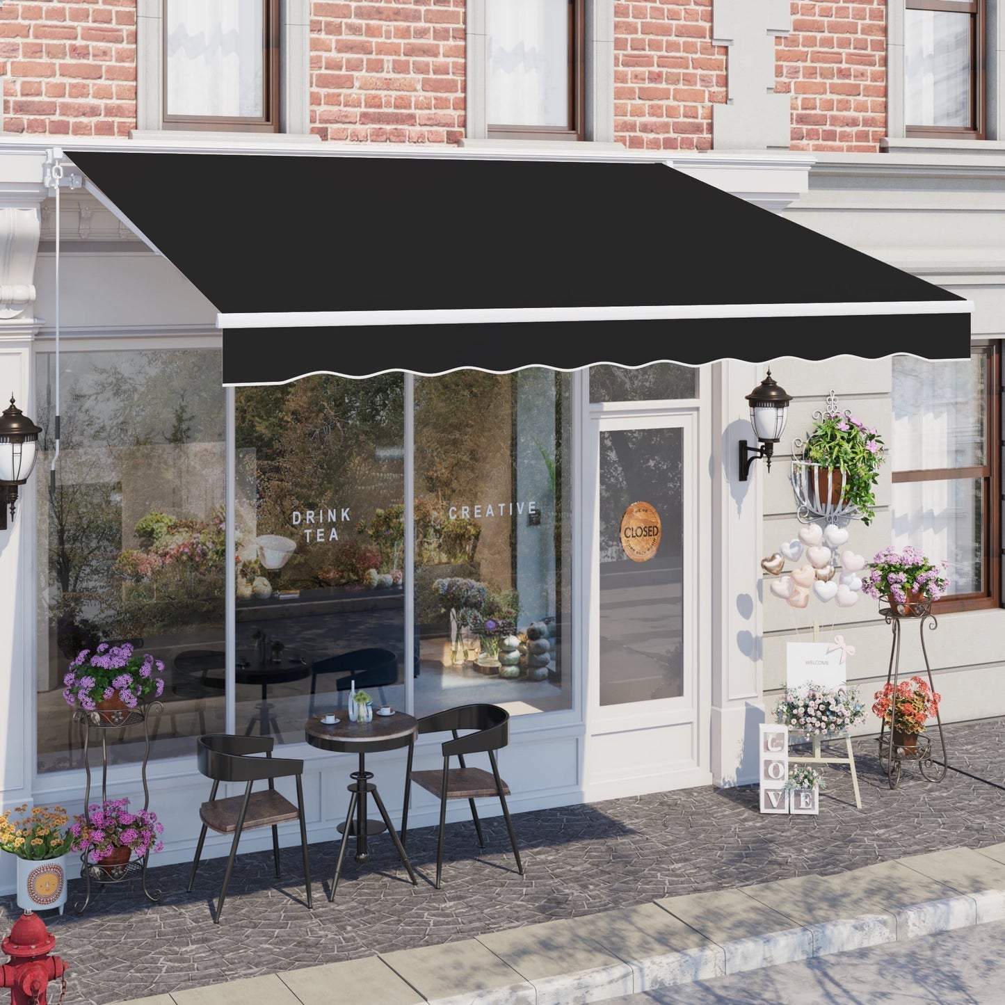 AECOJOY 8' x 10' Manual Retractable Patio Awning,Outdoor Awning Retractable Sunshade Shelter in Black