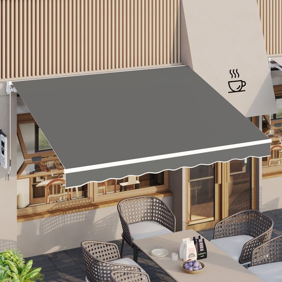 AECOJOY 8' x 10' Manual Retractable Patio Awning,Outdoor Awning Retractable Sunshade Shelter in Gray