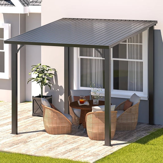 AECOJOY 8' x 8' Hardtop Patio Gazebo Wall Mounted, Heavy Duty Outdoor Pergola on Clearance with Galvanized Steel Roof, Waterproof Metal Grill Gazebo for Backyard