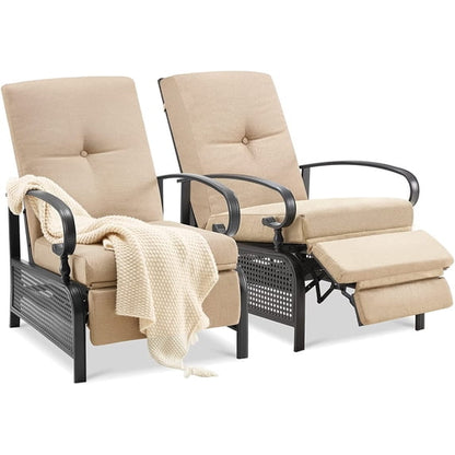 AECOJOY Adjustable Patio Reclining Lounge Chair with Cushions Set of 2-Beige