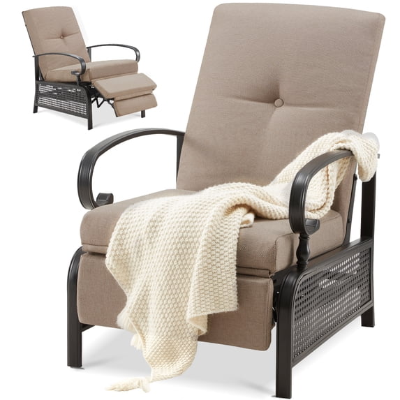 AECOJOY Adjustable Patio Reclining Lounge Chair with Strong Extendable Metal Frame and Comfortable Cushions-Brown