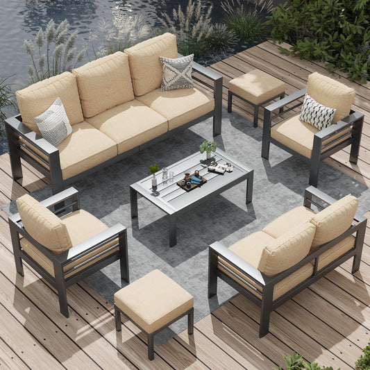 AECOJOY Aluminum Outdoor Furniture Set, 7 Pieces Metal Patio Furniture on sale Outdoor Couch Patio Conversation Set - Beige