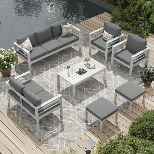 AECOJOY Aluminum Outdoor Furniture Set, 7 Pieces Metal Patio Furniture on sale Outdoor Couch Patio Conversation Set - Dark Gray