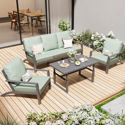 AECOJOY Aluminum Patio Furniture Set Modern Metal Outdoor Patio Furniture Clearance, Adirondack Patio Conversation Sets for Lawn, Backyard, and Deck Green with Green Cushions