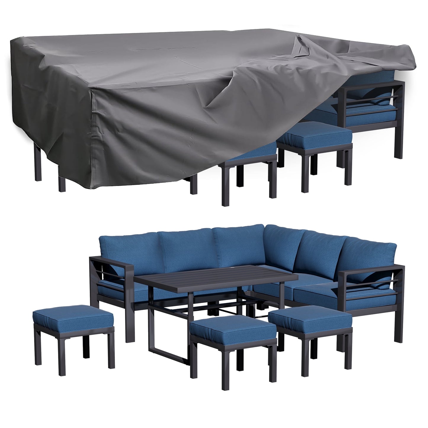 AECOJOY Aluminum Patio Furniture Sets with Waterproof Cloth Cover Outdoor Conversation Sets on Sale for Backyard,Blue