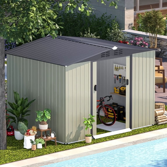 AECOJOY Galvanized Steel Outdoor Storage Shed with Sliding Door, 8 x 6 ft. Metal Storage Building