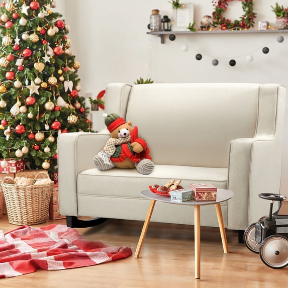 AECOJOY Nursey Rocking Chair Double Rocker Chair Glider Bench Chair Cream Beige