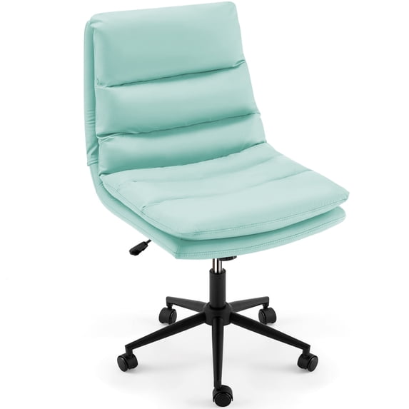 AECOJOY Desk Chair with Back, Adjustable Height Office Chair with Wheels Armless Vanity Chair PU Leather Swivel Chair for Office, Home, Light Green