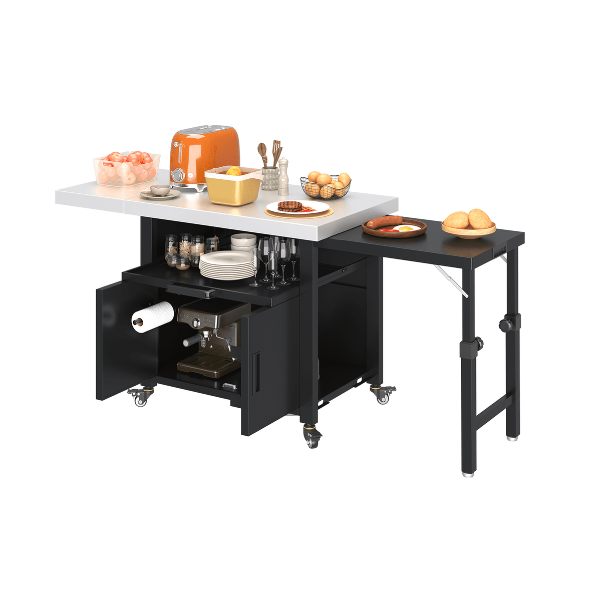 AECOJOY Outdoor Grill Cart with Storage Cabinet and Wheels, Stainless Steel BBQ Prep Table, Rolling Grill Station and Outdoor Kitchen Island