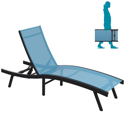 AECOJOY Outdoor Lounge Chair with Adjustable Positions, Aluminum Chaise Lounge Outdoor for Pool, Garden, Beach, Blue