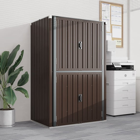 AECOJOY Outdoor Metal Storage Cabinet, Galvanized Steel with Lockable Doors, 46.4 Inch 3 Adjustable Shelves, Brown