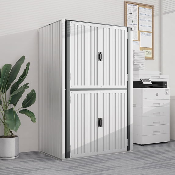 AECOJOY Outdoor Metal Storage Cabinet, Galvanized Steel with Lockable Doors, 46.4 Inch 3 Adjustable Shelves, White