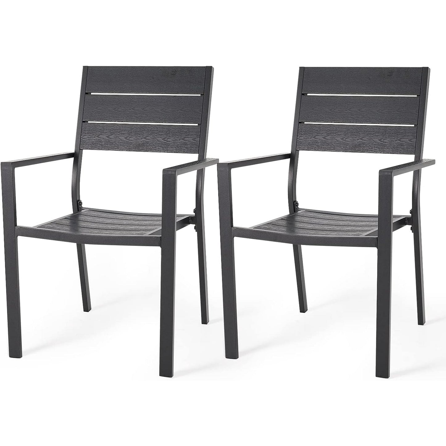 AECOJOY Outdoor Patio Dining Chairs, Stackable Arm Chairs-Aluminum Frame-Set of 2-Black