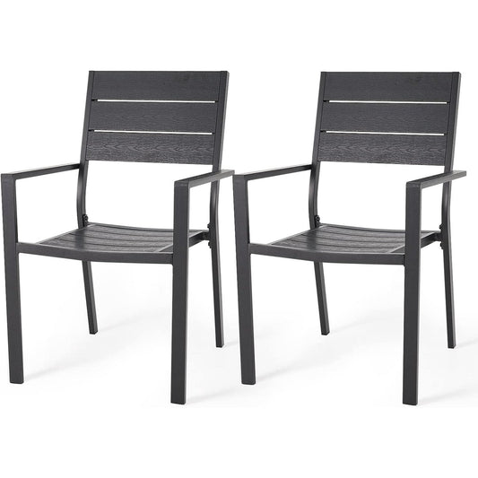 AECOJOY Outdoor Patio Dining Chairs, Stackable Arm Chairs-Aluminum Frame-Set of 2-Black
