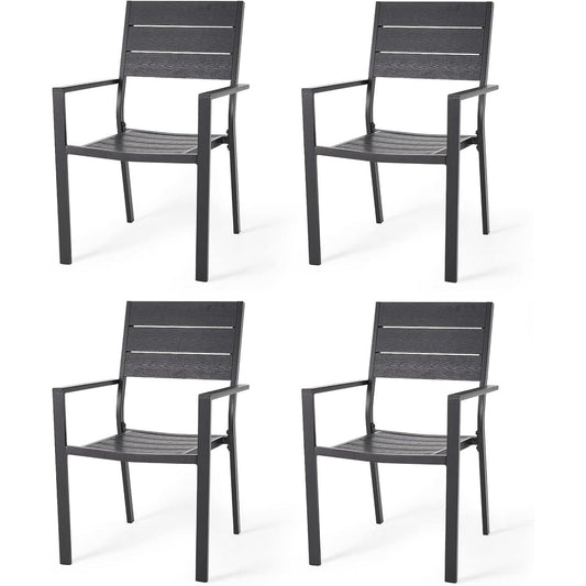 AECOJOY Outdoor Patio Dining Chairs, Stackable Arm Chairs-Aluminum Frame-Set of 4-Black
