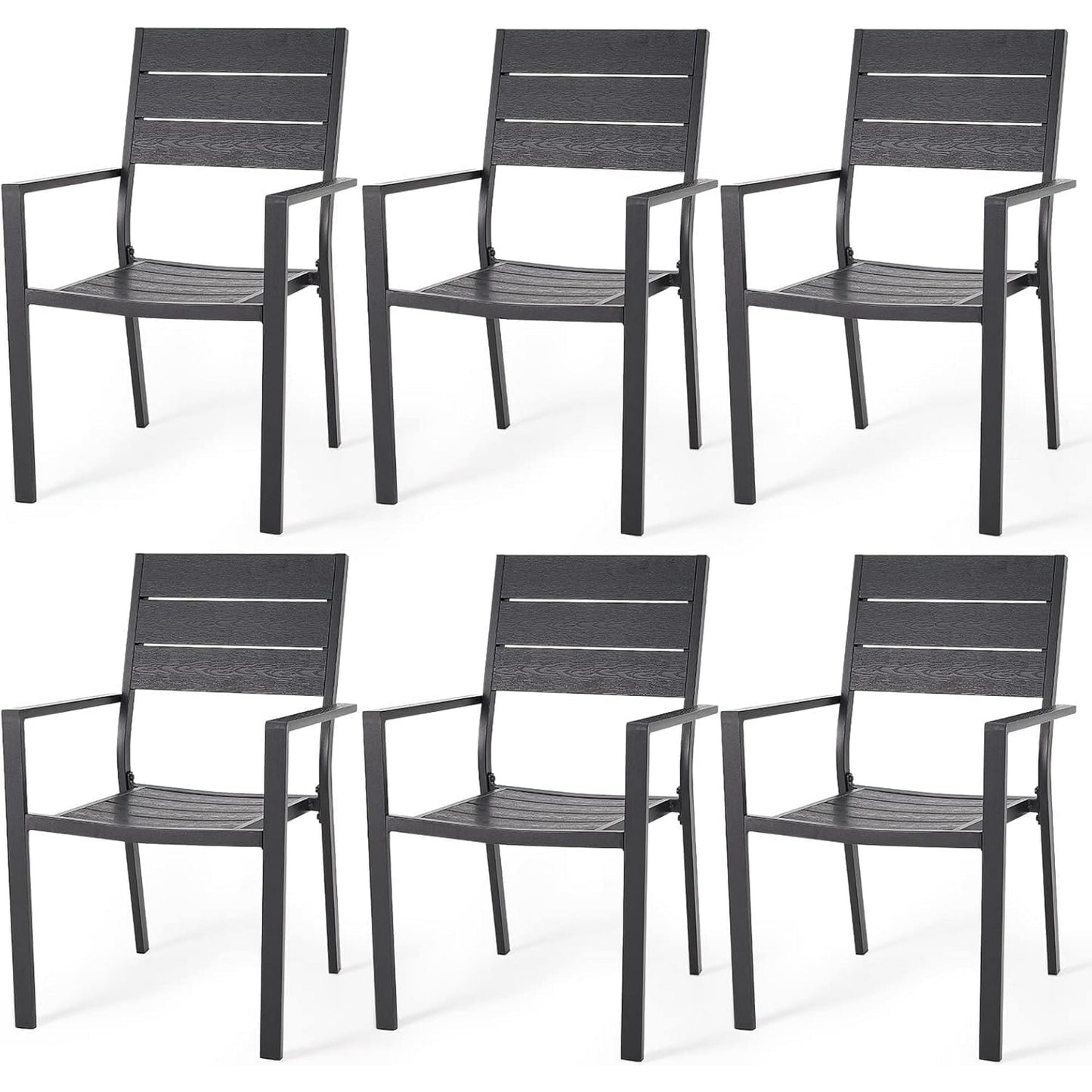 AECOJOY Outdoor Patio Dining Chairs, Stackable Arm Chairs-Aluminum Frame-Set of 6-Black