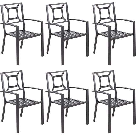 AECOJOY Outdoor Patio Dining Chairs, Stackable Arm Chairs-Metal Frame-Set of 6-Black