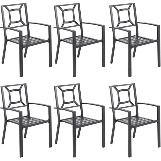 AECOJOY Outdoor Patio Dining Chairs, Stackable Arm Chairs-Metal Frame-Set of 6-Black