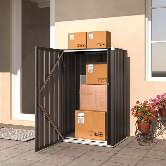 AECOJOY Outdoor Storage Cabinet with Floor & Metal Small Cabinet Waterproof & Package Delivery Boxes for Patio in Dark Grey