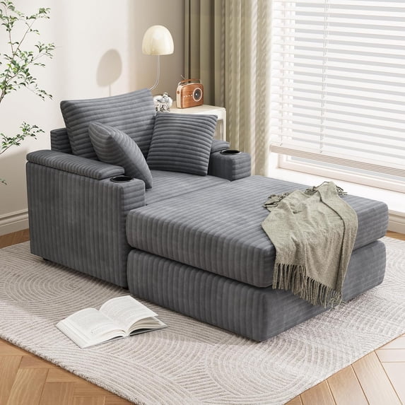AECOJOY Oversized Accent Chair with Ottoman, Single Sleeper Sofa Bed Armchair with 3 Pillows, Grey