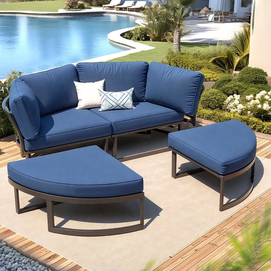 AECOJOY Metal Patio Furniture Set 73" Outdoor Conversation Set Patio Sectional Sofa Couch with Removable Cushions in Dark Blue