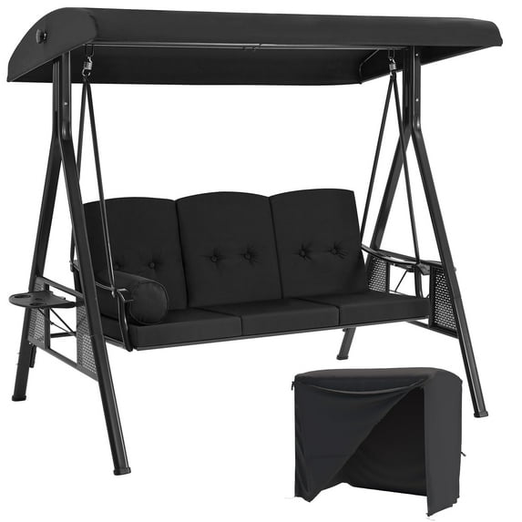 AECOJOY Steel Outdoor Patio Canopy Steel Porch Swing Chair with Cover, Black