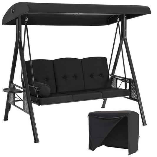 AECOJOY Steel Outdoor Patio Canopy Steel Porch Swing Chair with Cover, Black