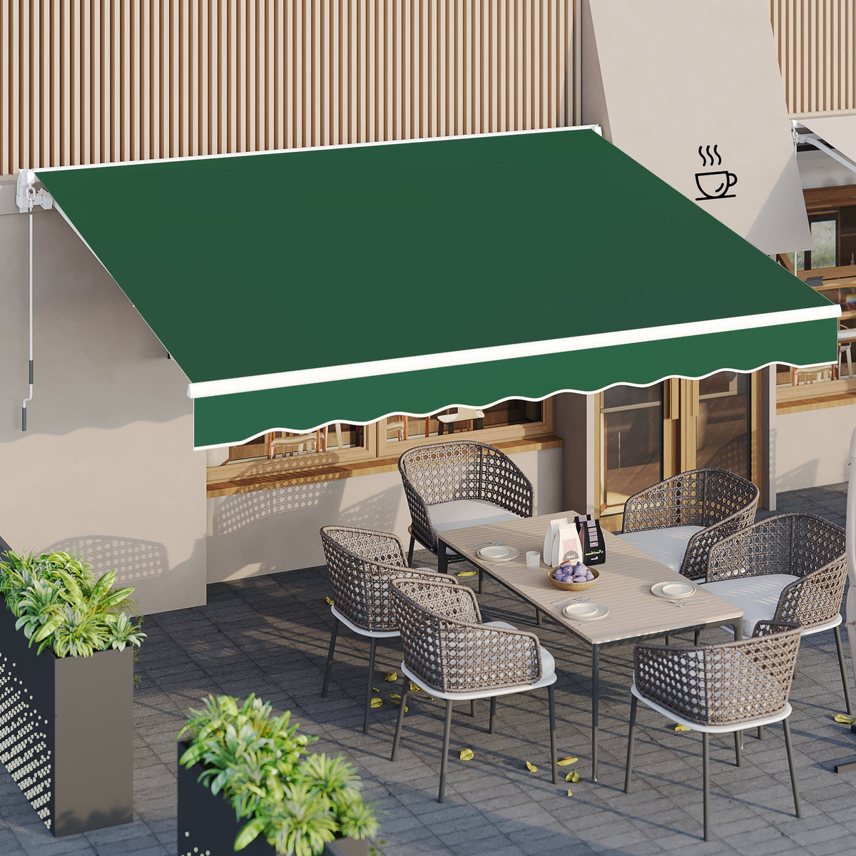 Aecojoy 13' x 10' Green Manually Retractable Patio Awning, UV Resistant