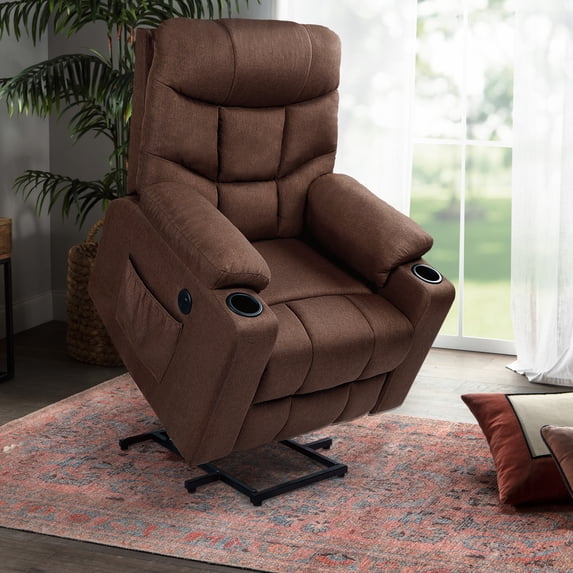 Danrelax Power Lift Chair Electric Recliner, Heated Vibration Massage Fabric Sofa Motorized Living Room Chair, For Office, Bedroom, Brown