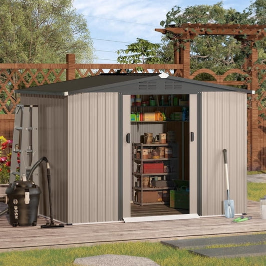 YODOLLA 8 x 6 ft. Outdoor Metal Storage Shed with Lockable Door Patio Garden&nbsp;Storage Building in Gray for Outside