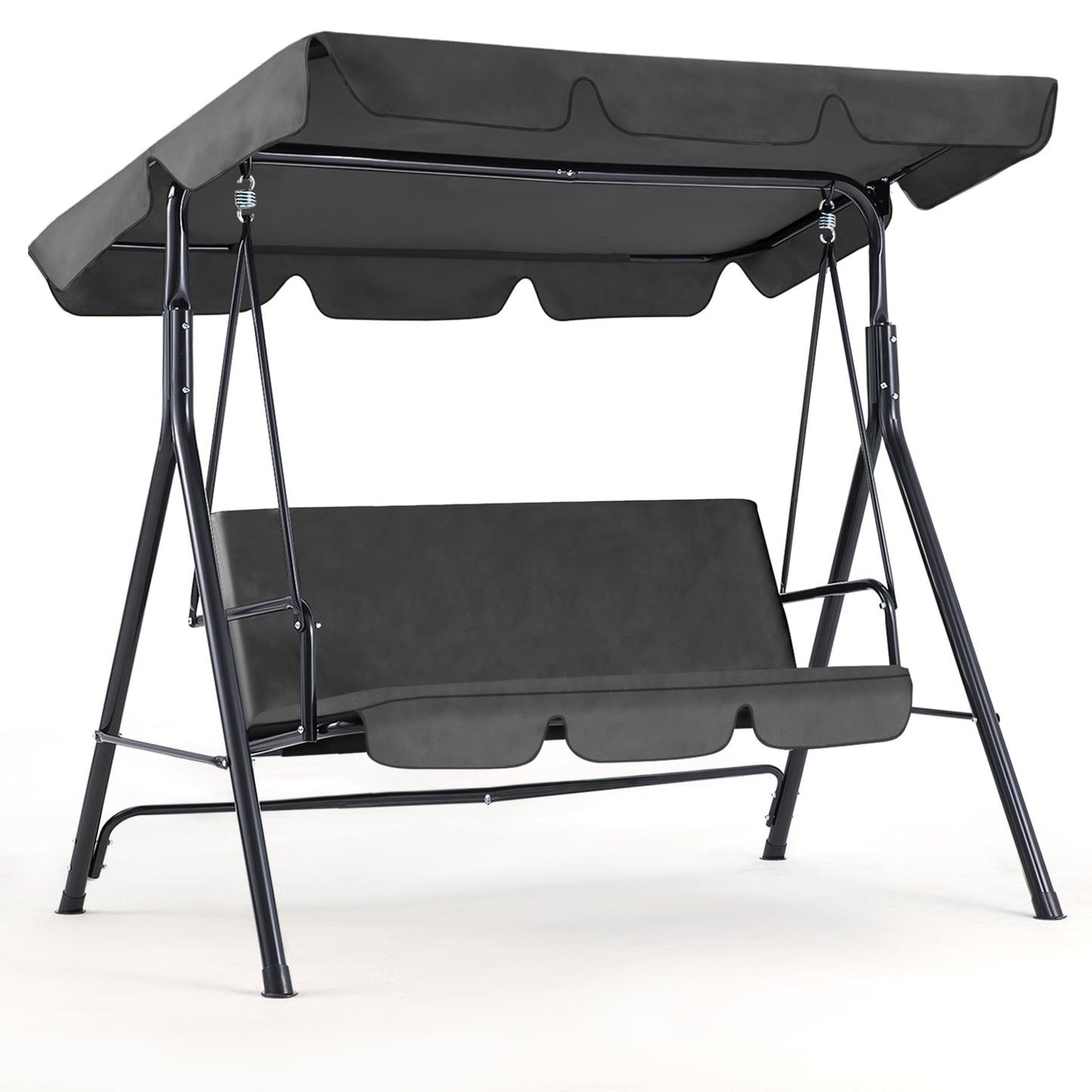 YODOLLA 3-Seat Outdoor Steel Porch Swing with Canopy, Swing Glider-Gray, Free Standing Porch Swing