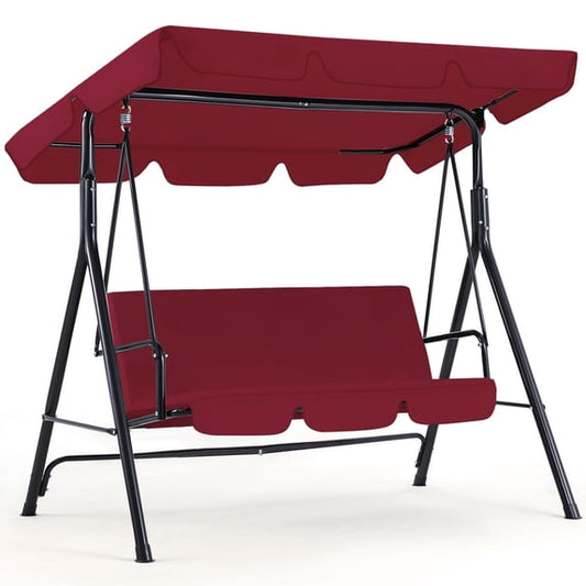 YODOLLA 3-Seat Outdoor Steel Porch Swing with Canopy, Swing Glider-Red, Free Standing Porch Swing