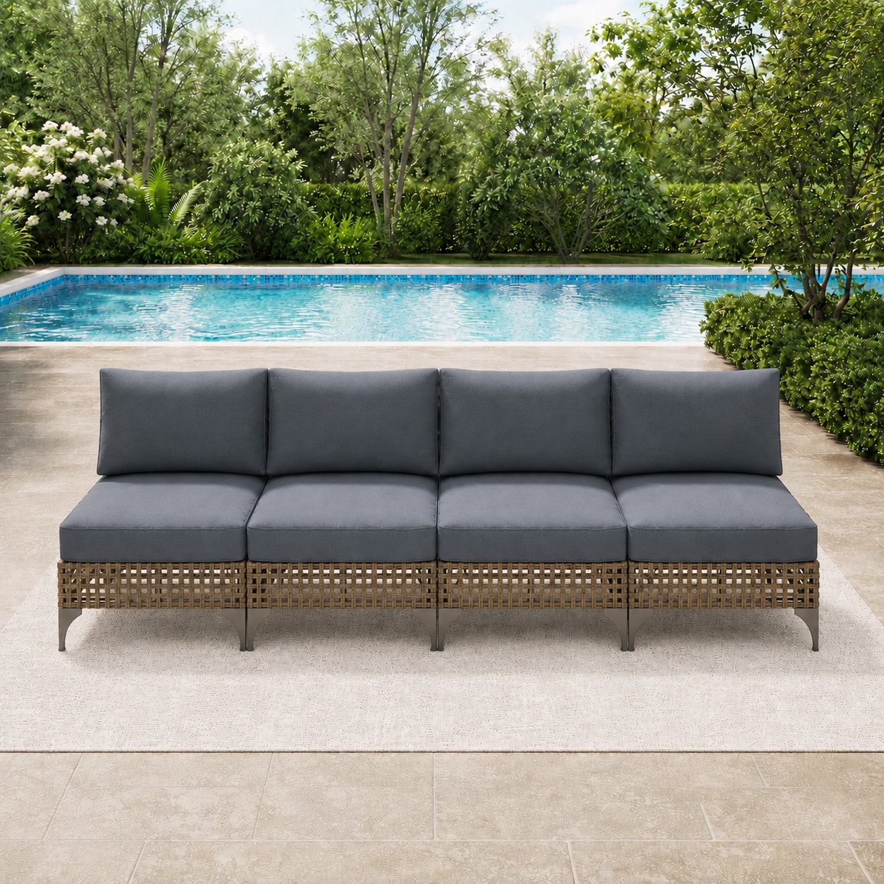 YODOLLA 4-Piece Outdoor Patio Sofa Set, Modular Wicker Rattan Armless Sectional Chairs with Cushions, Outdoor Conversation Furniture for Backyard, Porch, Garden and Balcony in Dark Grey
