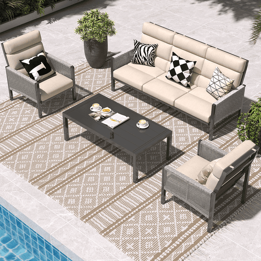 YODOLLA 4 Pieces Aluminum Outdoor Conversation Sets with Cushions, Beige