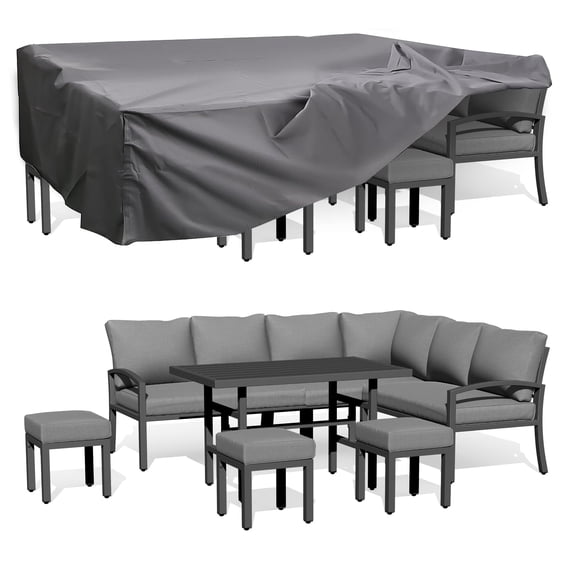 YODOLLA 7 Pieces Metal Patio Furniture Sets with Waterproof Cover Outdoor Conversation Set with Dining Table and Chair, Gray