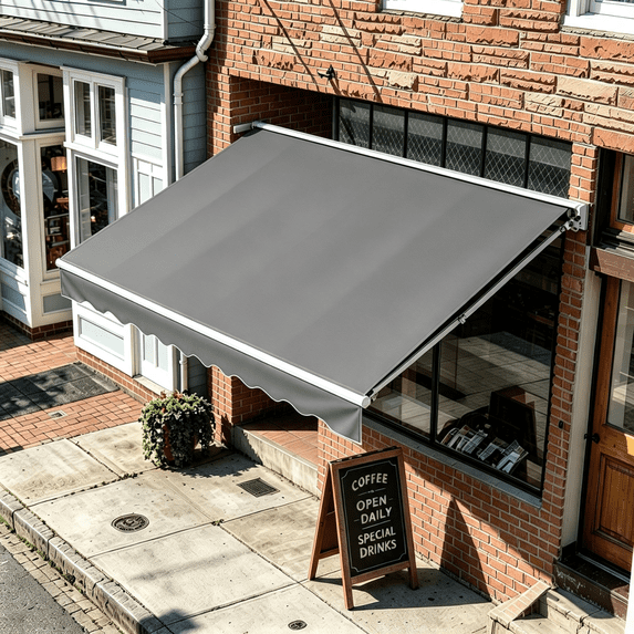 YODOLLA 8.2'×6.5' Manual Retractable Awning, Patio Sun Shade with Crank Handle, Waterproof & Windproof for Deck/Window, Gray
